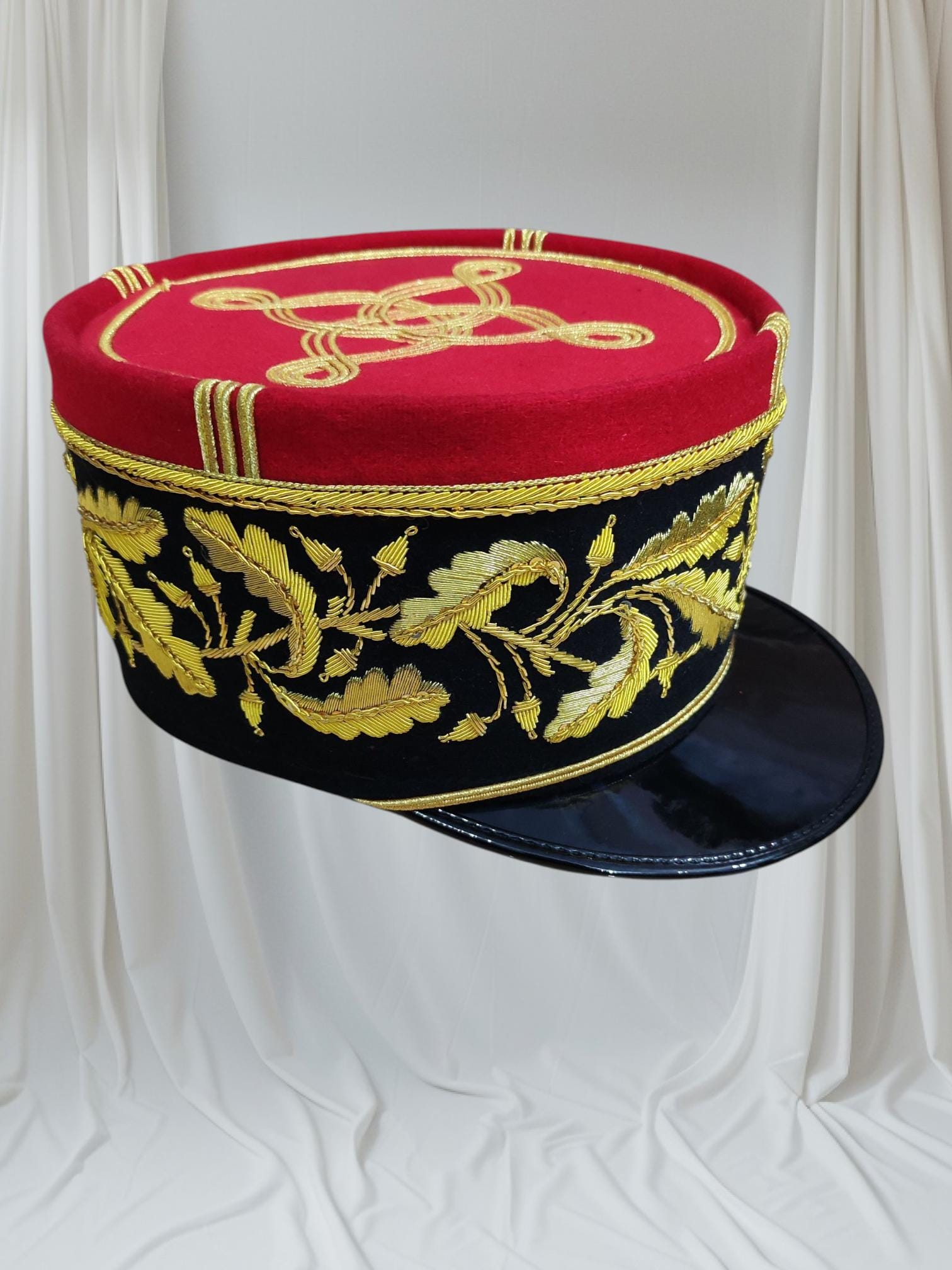 French General Kepi Hat: 18th-19th Century Band Uniform, Wool & Leather