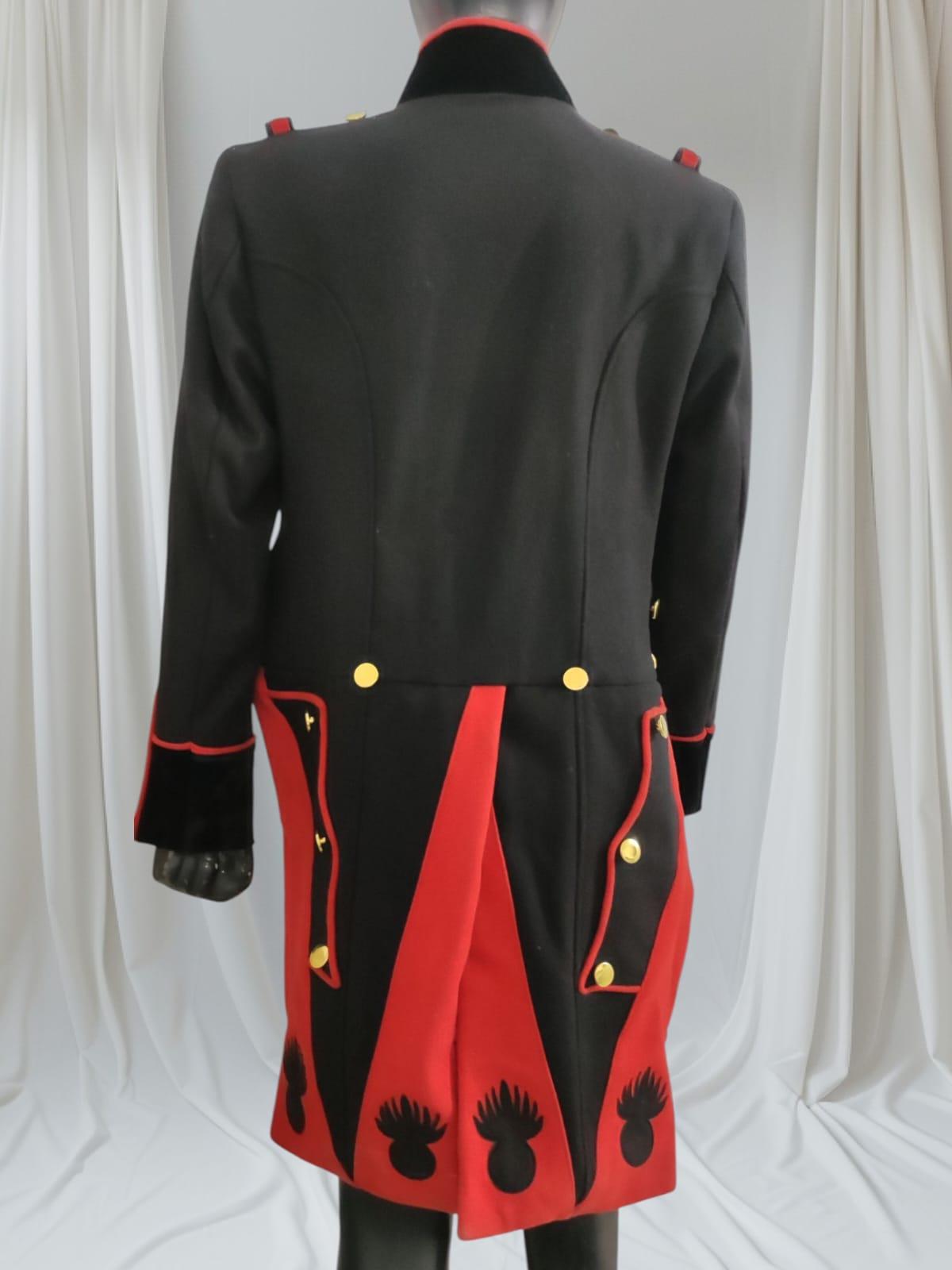 Vintage Military Parade Jacket: Black Wool Blend, Red Trim