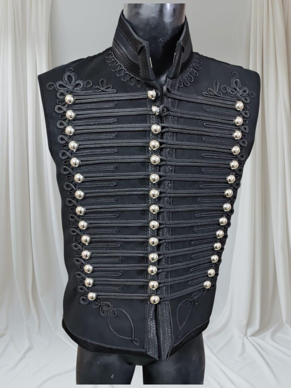 Adam Ant Style Hussars Waistcoat: Black Embroidered Military Vest