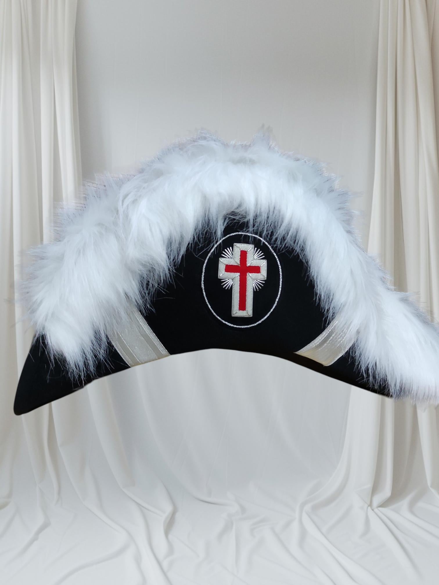 Masonic Knight Templar Bicorn Hat: Wool Chapeau with Faux Fur