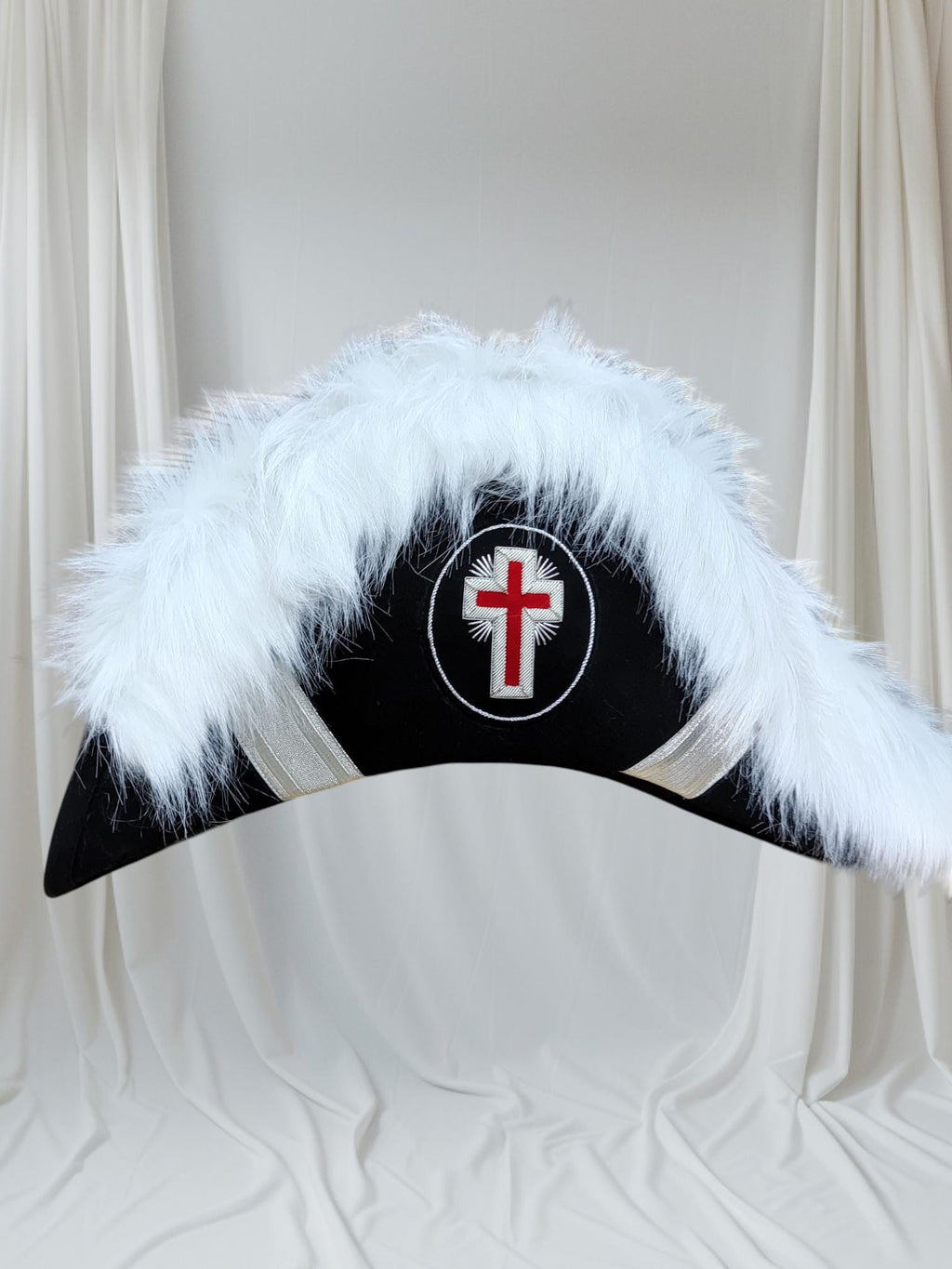 Masonic Knight Templar Bicorn Hat: Wool Chapeau with Faux Fur